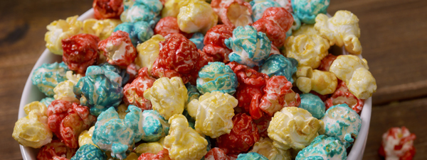 Bowl of colorful popcorn